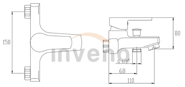 Invena Verso, baterie pentru cada fara accesorii 150mm, crom, INV-BW-82-001-C