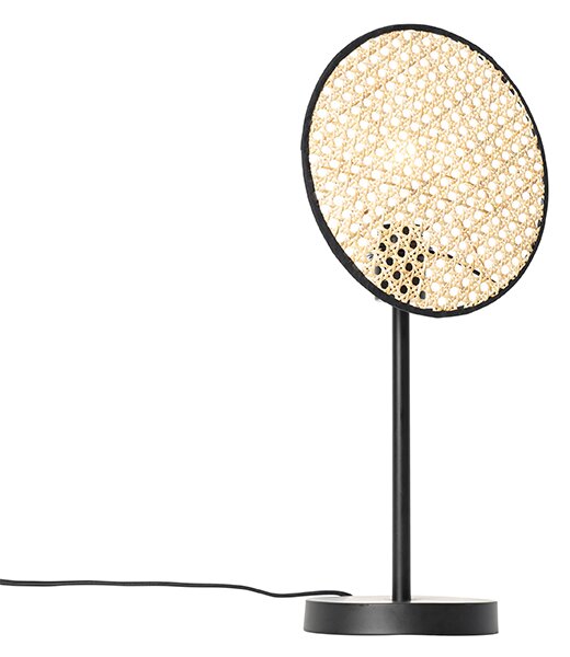 Lampă de masă rustică neagră cu ratan 25 cm - Kata