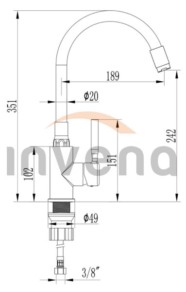 Invena Invena, baterie pentru bideu ascuns, auriu lucios, BP-00-B09-L