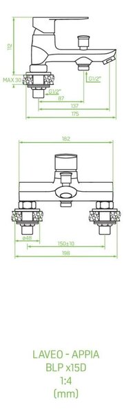 Laveo Appia, baterie pentru cada/dus h-112, negru, LAV-BLP_715D