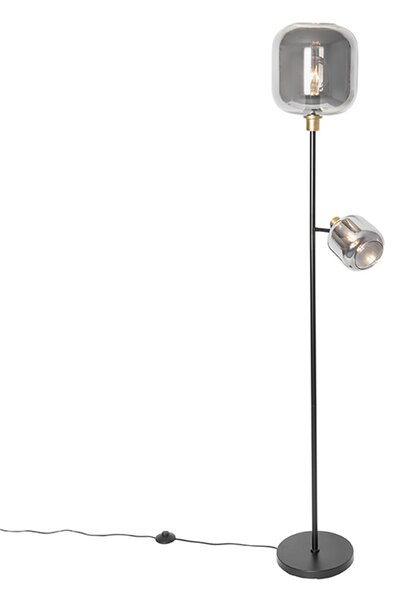 Lampa de podea neagră cu auriu cu sticlă fumurie cu 2 lumini - Zuzanna