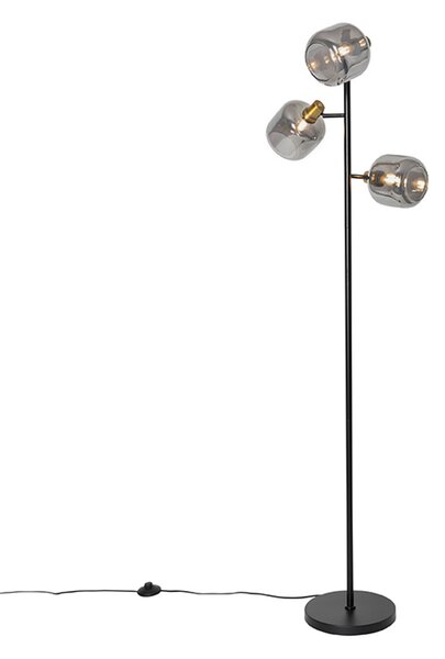 Lampa de podea neagră cu auriu cu sticlă fumurie cu 3 lumini - Zuzanna