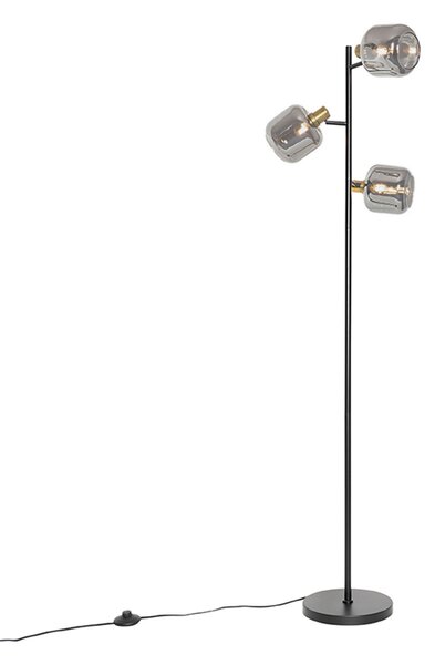 Lampa de podea neagră cu auriu cu sticlă fumurie cu 3 lumini - Zuzanna