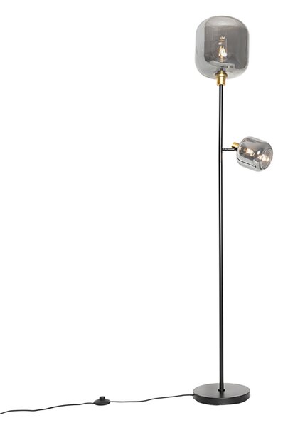 Lampa de podea neagră cu auriu cu sticlă fumurie cu 2 lumini - Zuzanna