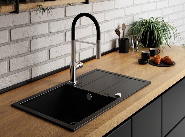 Laveo Barbados, chiuvetă din granit cu 1 cameră 760x440x194 mm, negru patat, LAV-SBB_711T