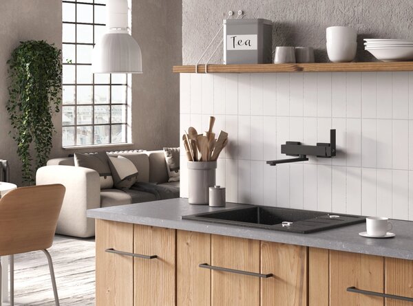 Laveo Barbados, chiuvetă din granit cu 1 cameră 650x440x215 mm, negru cu pete, LAV-SBB_713T