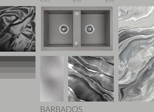 Laveo Barbados, chiuvetă din granit cu 2 camere 780x480x185 mm, gri, LAV-SBB_520T