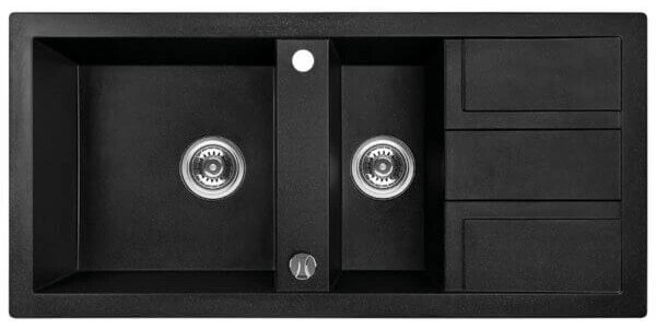 Laveo Barbados, chiuvetă din granit cu 1,5 camere 1000x480x185 mm, negru cu pete, LAV-SBB_731T