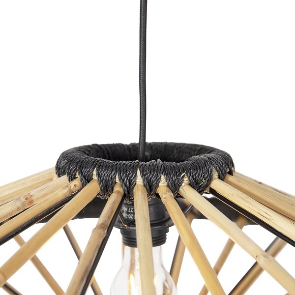 Lampă suspendată orientală din bambus cu negru 60 cm - Evalin