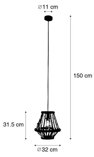 Lampă suspendată orientală din bambus cu negru 32 cm - Evalin