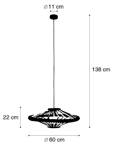 Lampă suspendată orientală din bambus cu negru 60 cm - Evalin