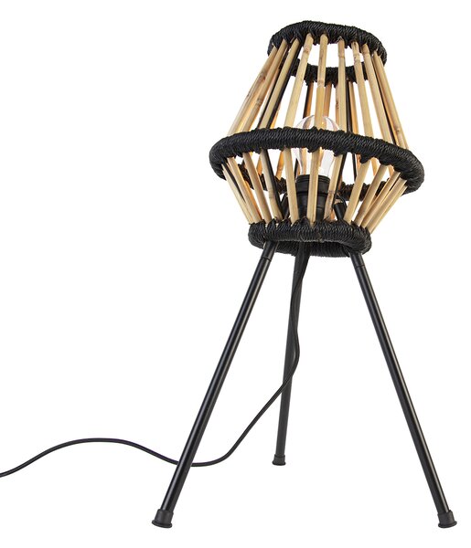 Lampă de masă rustică cu trepied din bambus cu negru - Evalin