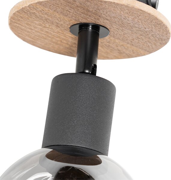 Spotlight Art Deco negru cu sticlă fumurie și lemn - Vidro