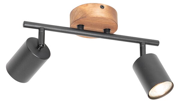 Spotlight industrial negru cu lemn inclinabil 2 lumini - Jeana