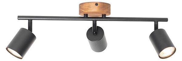 Spotlight industrial negru cu lemn inclinabil 3 lumini - Jeana