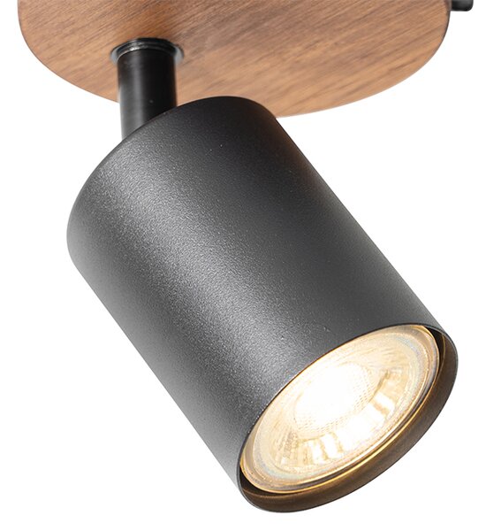 Spotlight industrial negru cu lemn inclinabil - Jeana