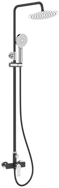 Laveo Largo, set de duș cu robinet, cap și duș manual, negru-crom, LAV-PAH_70OB