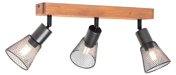 Spotlight industrial negru cu lemn 3 lumini - Kristina