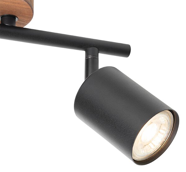 Spotlight industrial negru cu lemn inclinabil 2 lumini - Jeana