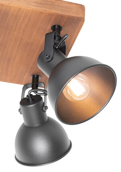 Proiector industrial negru cu lemn inclinabil cu 4 lumini - Tommy