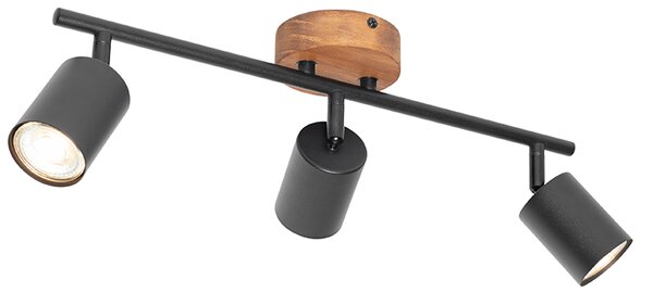 Spotlight industrial negru cu lemn inclinabil 3 lumini - Jeana