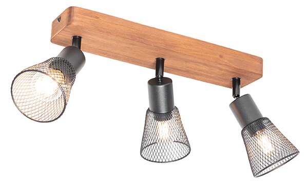 Spotlight industrial negru cu lemn 3 lumini - Kristina