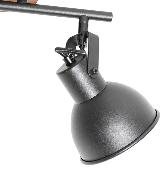 Spotlight industrial negru cu lemn inclinabil 2 lumini - Tommy