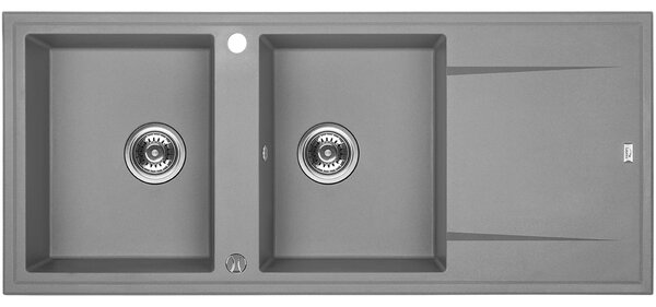 Laveo Megalo, chiuvetă din granit cu 2 camere 1160x500x185 mm cu scurgere lungă, gri, LAV-SBE_521T