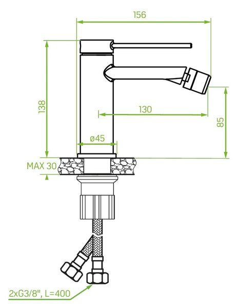 Laveo Pinar, baterie bideu h-138, crom, LAV-BAW_032D