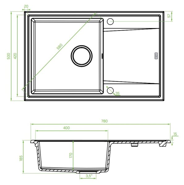 Laveo Megalo, chiuvetă de granit cu 1 camer 780x500x185 mm + chiuvetă robinet BKZ_968, gri, lav-sbea511t