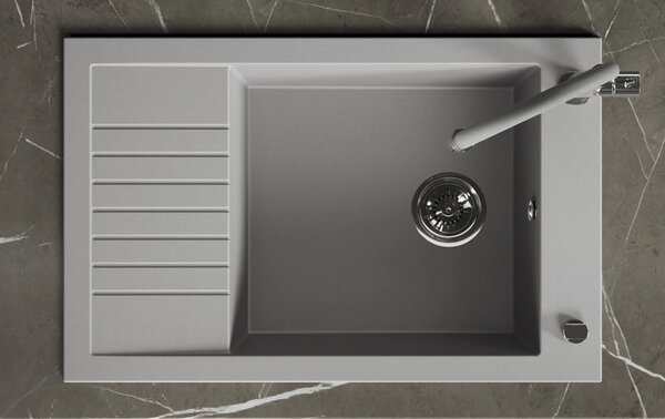 Laveo Pionier, chiuvetă din granit cu 1 cameră 780x500x207 cu scurgere scurtă, gri, LAV-SBR_513T