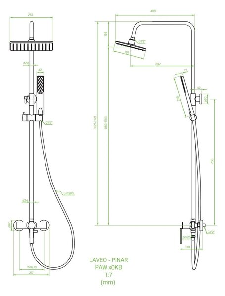 Laveo Pinar, set de duș montat pe perete h-1000-1300, crom, PAW00KB, LAV-PAE_00KB