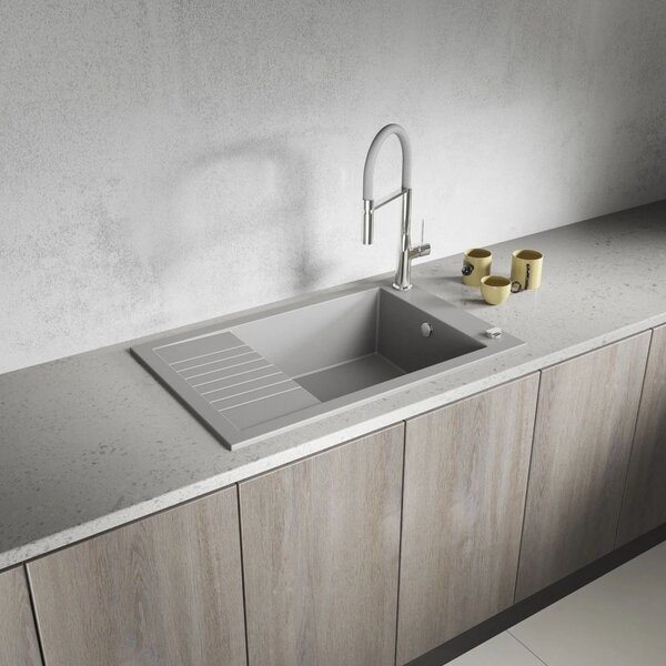 Laveo Pionier, chiuvetă din granit cu 1 cameră 780x500x207 cu scurgere scurtă, gri, LAV-SBR_513T