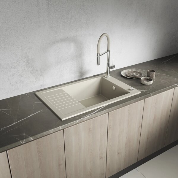 Laveo Pionier, chiuvetă din granit cu 1 cameră 780x500x207 cu scurgere scurtă, bej, LAV-SBR_413T