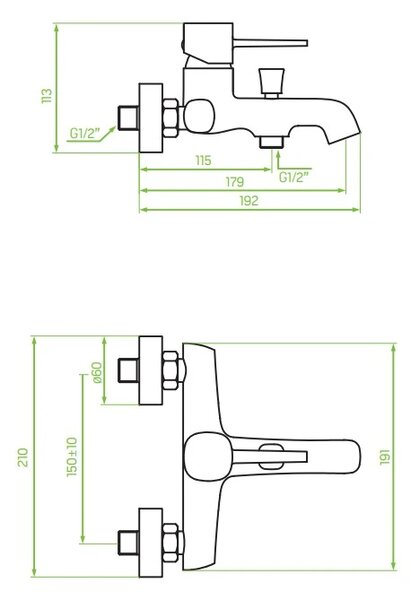 Laveo Pola, baterie pentru cada montată pe perete, crom, LAV-BAP_010D