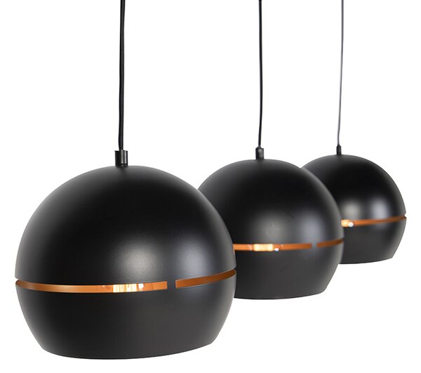 Lampă suspendată inteligentă neagră cu interior auriu, 3 lumini, incl. Wifi ST64 - Buell