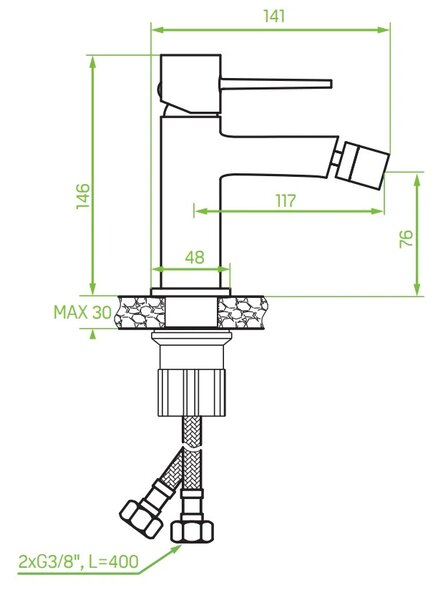 Laveo Pola, baterie bideu h-146, crom, LAV-BAP_032D