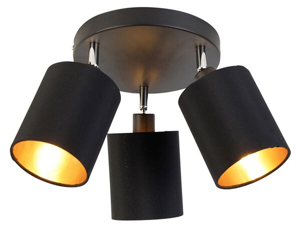 Spotlight modern negru cu interior auriu cu 3 lumini - Lofty