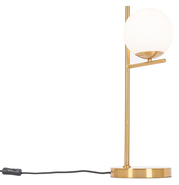 Lampă de masă Art Deco aurie și cu sticlă opalescentă - Flore