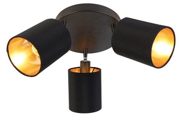 Spotlight modern negru cu interior auriu cu 3 lumini - Lofty