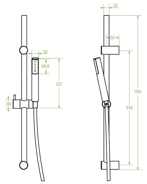 Laveo Pretto, coloana de dus 70 cm cu cap de dus manual, grafit, LAV-NLP_11A2