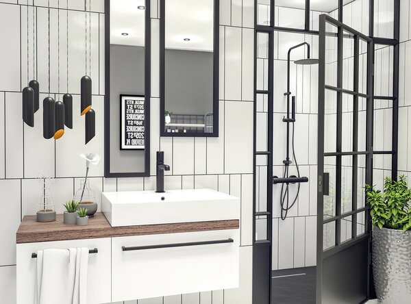 Laveo Pretto, set de duș cu duș de mână și cabină de duș, negru mat, LAV-PLP_70OX
