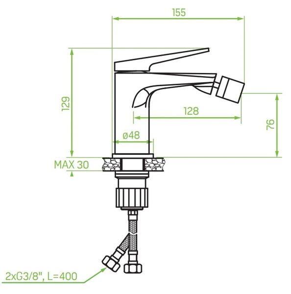Laveo Rubio, robinet bideu h-129 cu dop de scurgere ClickClack, negru-auriu lucios, LAV-BVR_732G