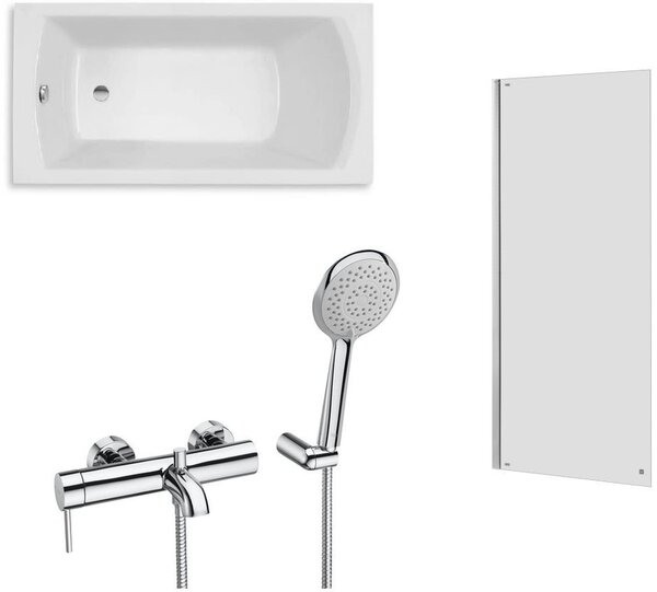 Set cada dreptunghiulară Roca Linea Slim A248541000, baterie cadă-duș Roca Lanta A5A0111C00, AM4008512M