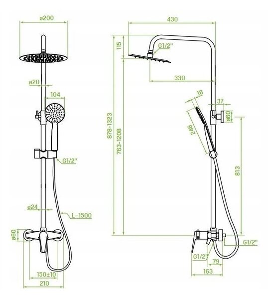 Laveo Rubio, set de dus cu robinet cu maneta 150 mm, negru mat-auriu lucios, LAV-PVR_7GOB