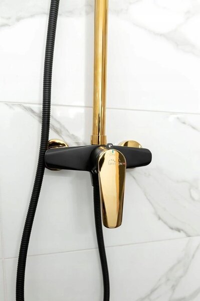 Laveo Rubio, set de dus cu robinet cu maneta 150 mm, negru mat-auriu lucios, LAV-PVR_7GOB