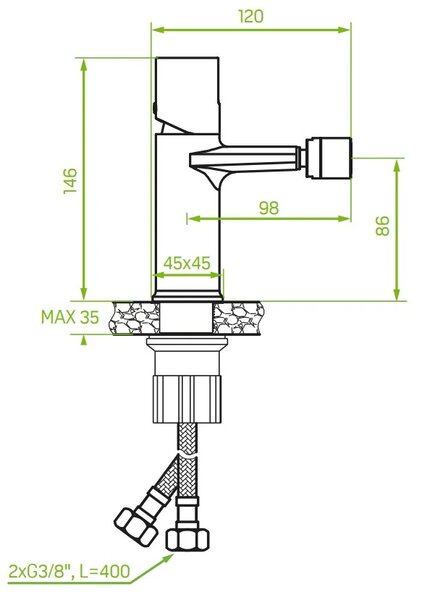 Laveo Tores, baterie pentru bideu de sine stătătoare h-146, crom, LAV-BVT_032D