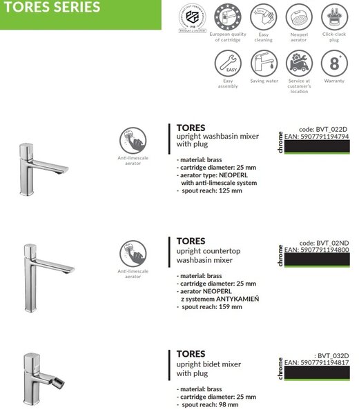Laveo Tores, baterie de duș cu set manual de duș cu punct, crom, LAV-BVT_041D