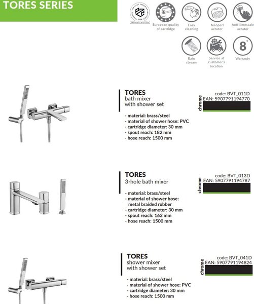Laveo Tores, baterie de duș cu set manual de duș cu punct, crom, LAV-BVT_041D