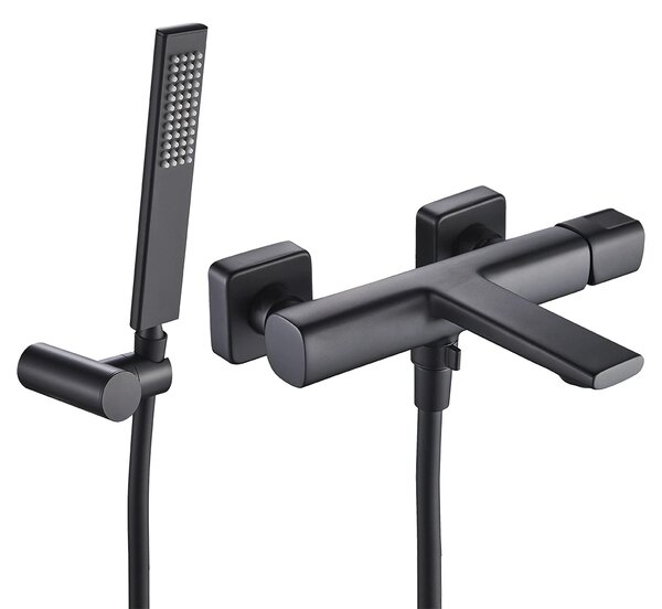 Laveo Tores, baterie pentru cadă cu set de duș manual, negru mat, LAV-BVT_711D